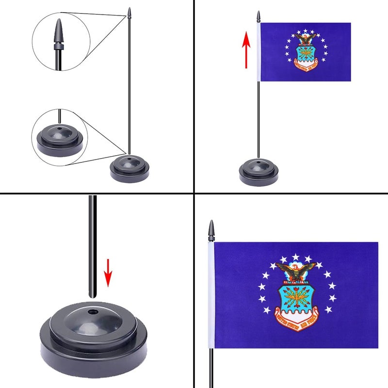 WXTWK 2 Pack USA Air Force Flag Air Force Deluxe Desk Flag Set - Mini Small US Military Table Office Flags with Black 12" Solid Pole Stand Base July 4th Veteran Party Memorial Day Decorations - Image 3